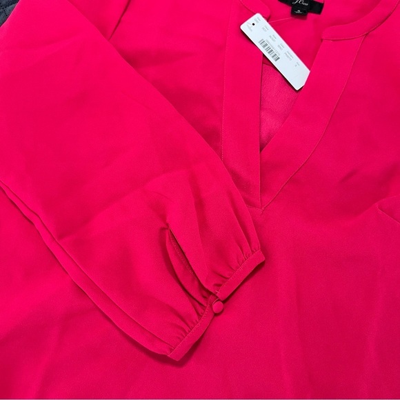 J. Crew Top Women Small Hot Pink 3/4 Sleeve Blouse Crepe V Neck GG - Picture 8 of 9